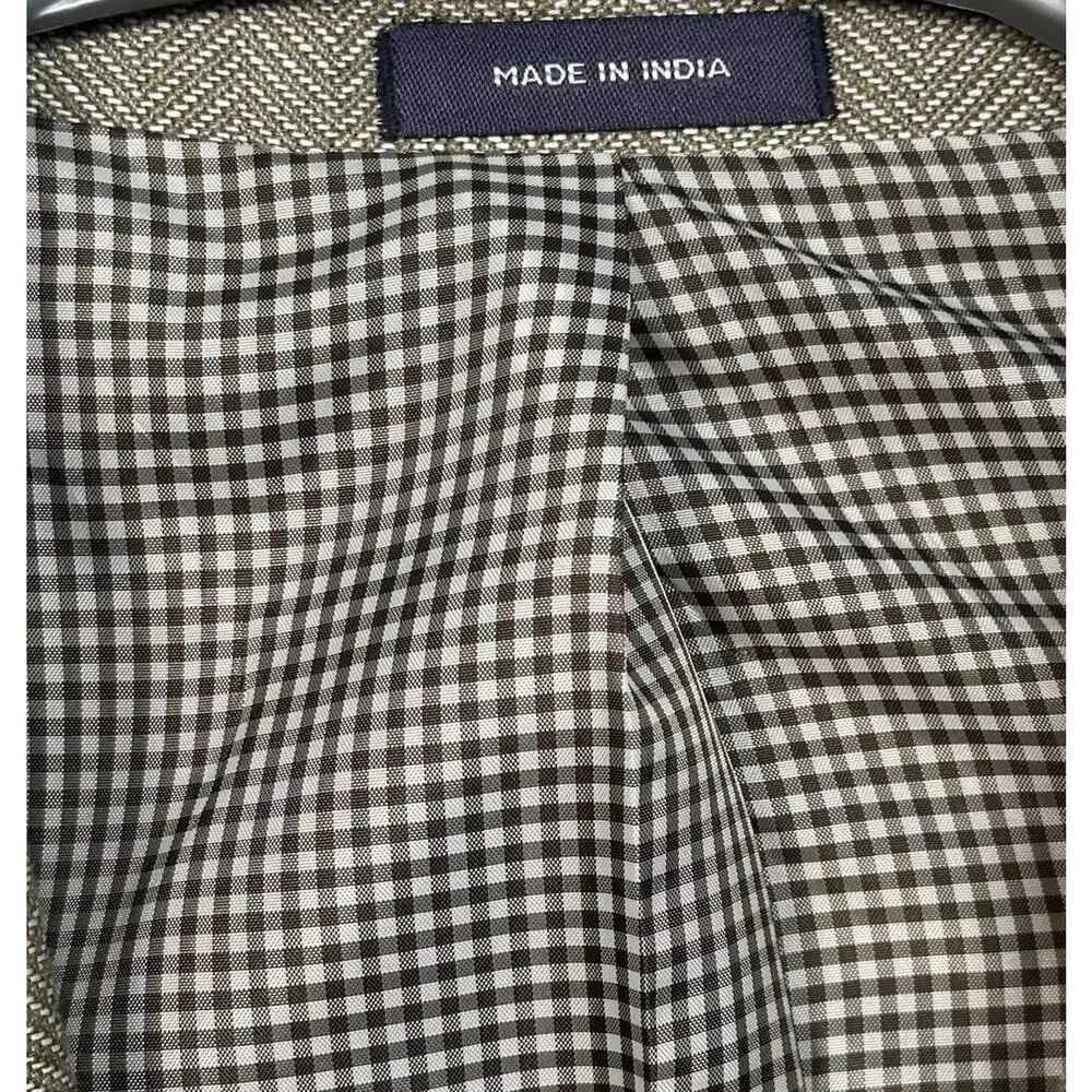 Stafford Men’s Taupe Herringbone Slim Fit Linen Wool Sports Coat Blazer Size 40L